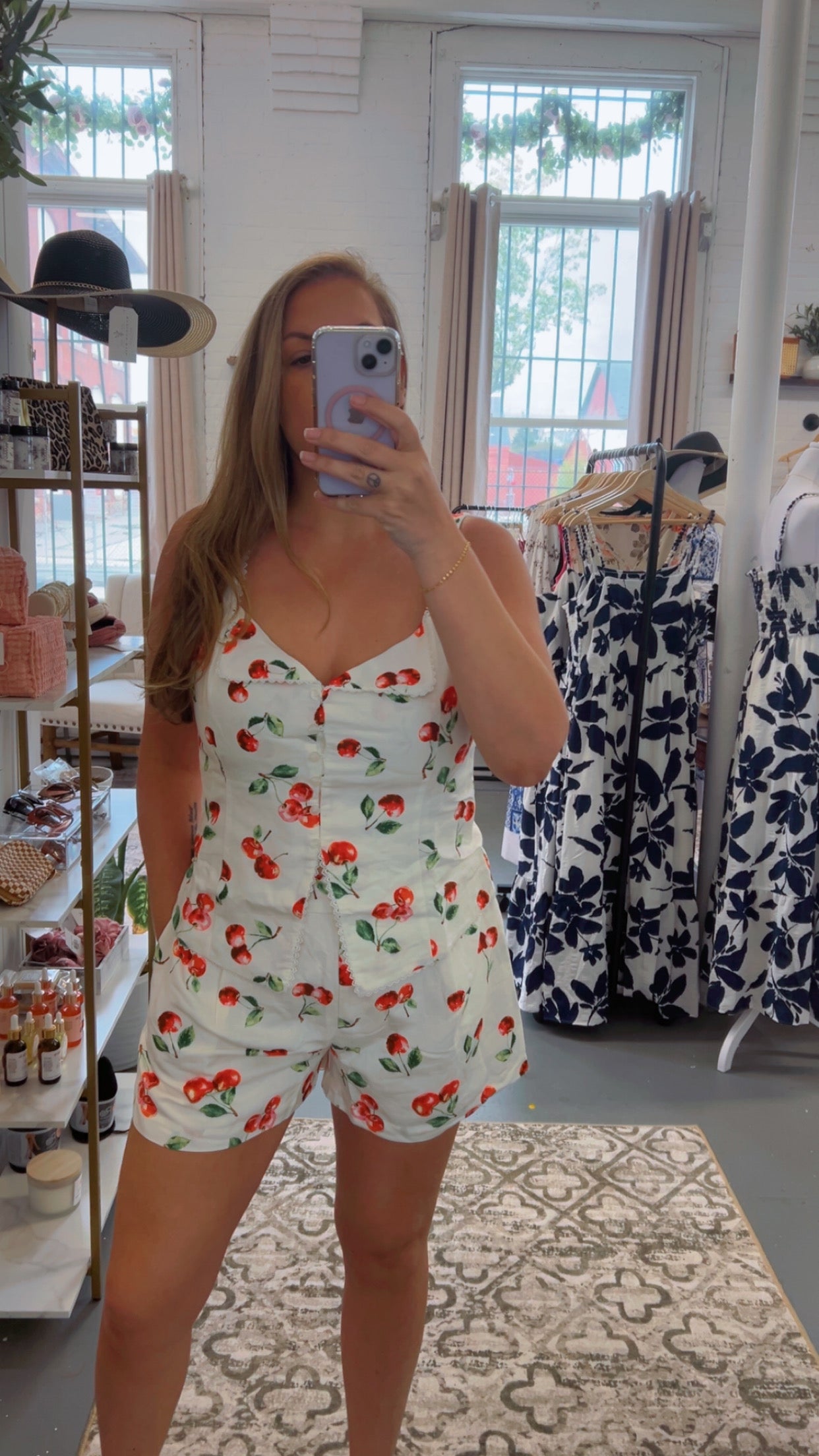 Cherry Button Down Top