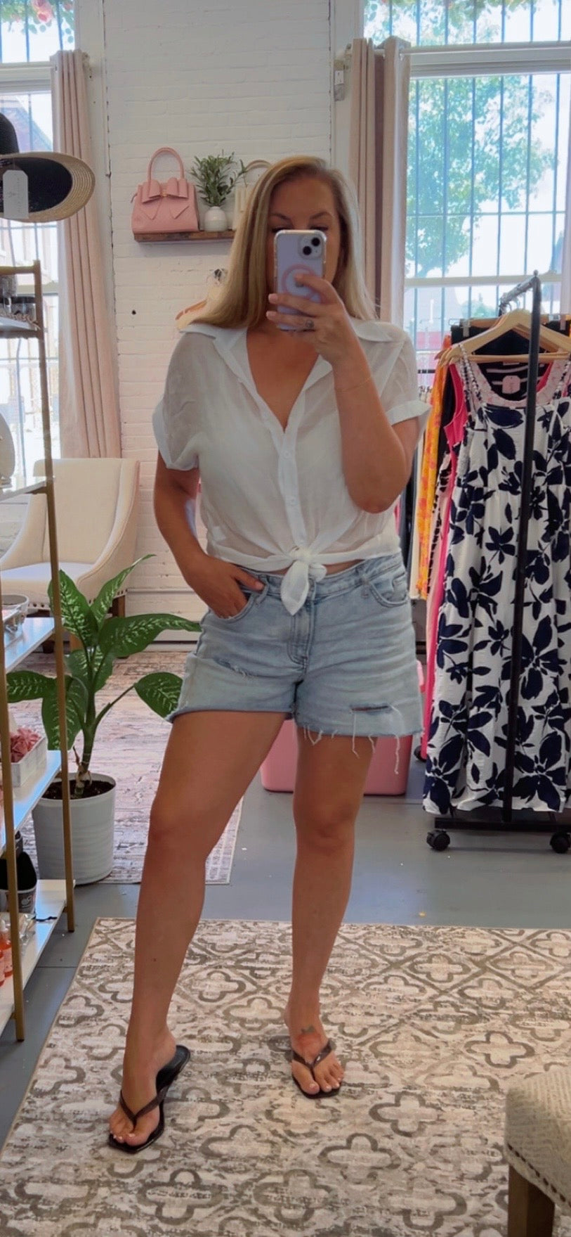 White Gauze Short Sleeve Button Down
