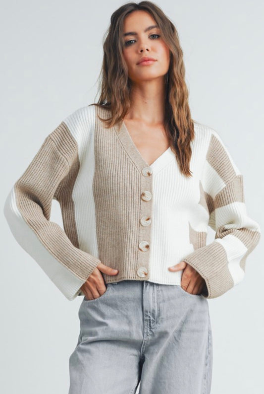 Taupe Color Block Cardigan