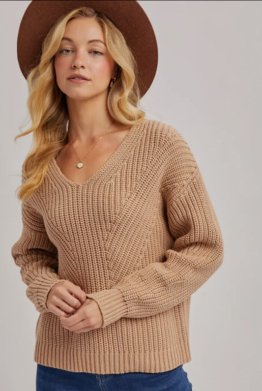 Latte V-Neck Knit Sweater