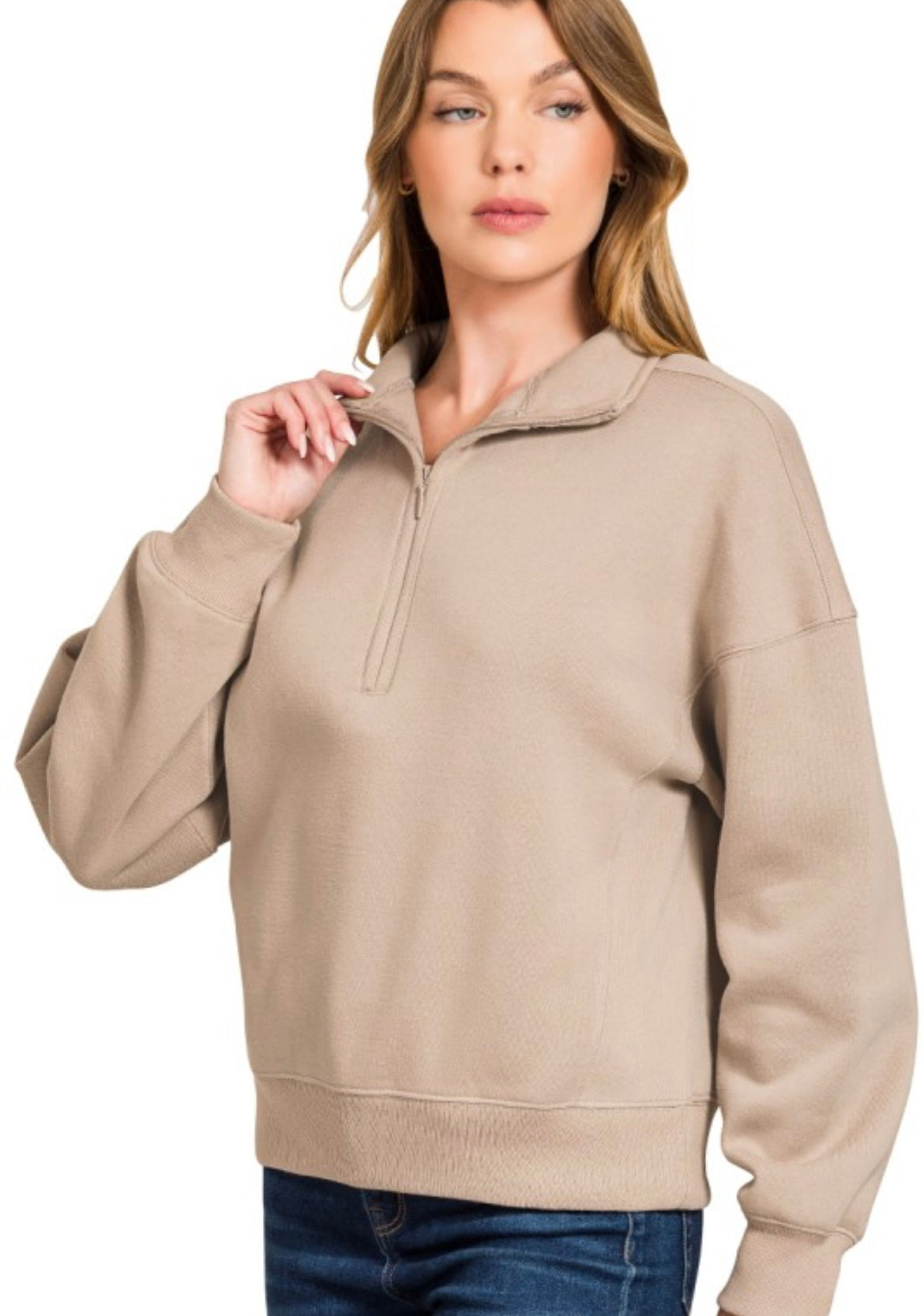 Ash Mocha Fleece Half Zip Sweater