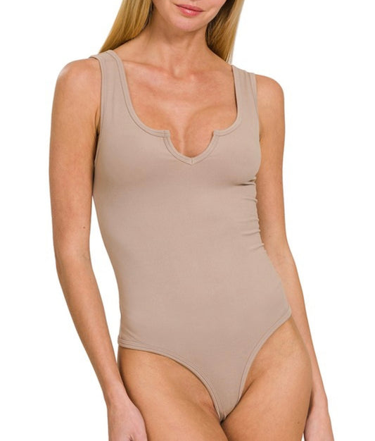 Ash Mocha Split Neck Bodysuit