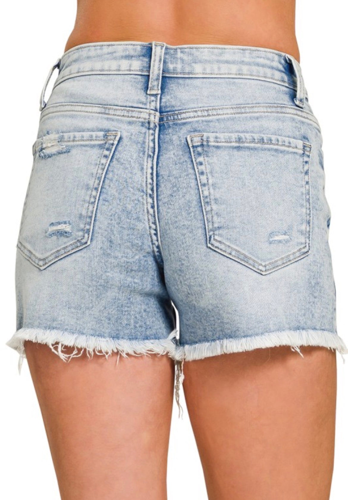 Light Distressed Hem Shorts