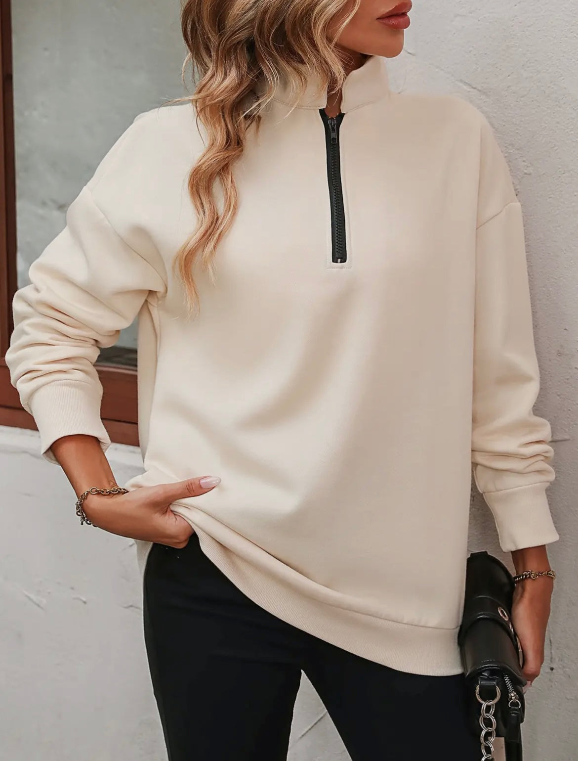 Apricot Quarter Zip Sweatshirt