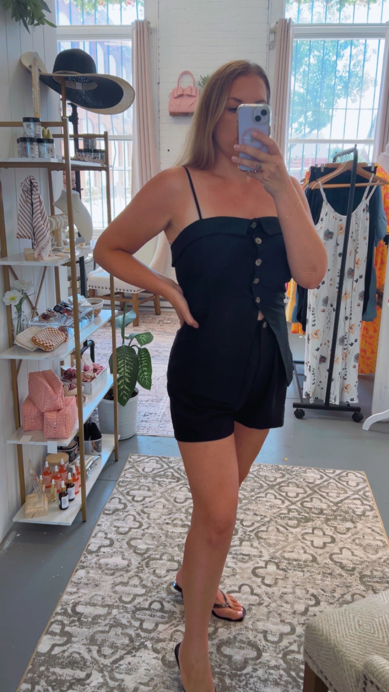 Black Button Tank & Shorts Set