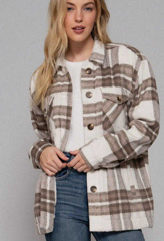 Taupe Flannel Button Down Shacket