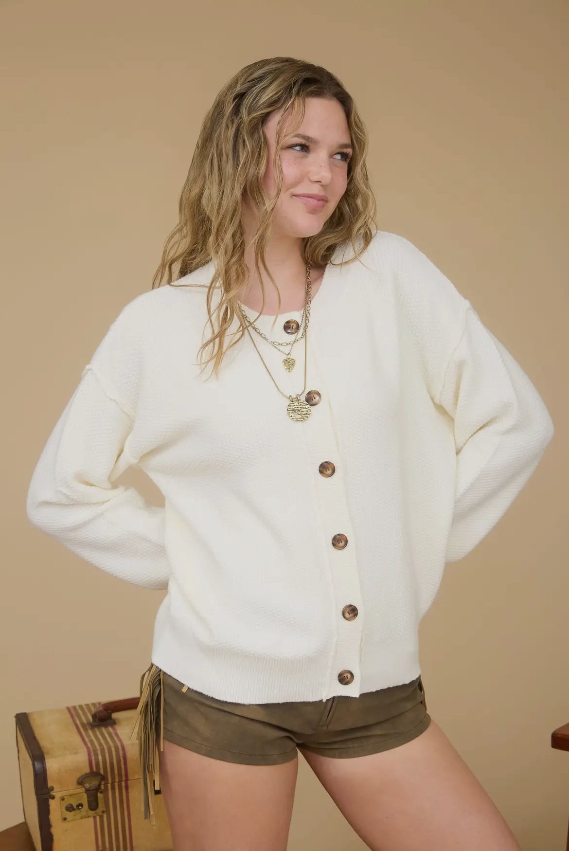 Exposed Seam Button Down Cardigan