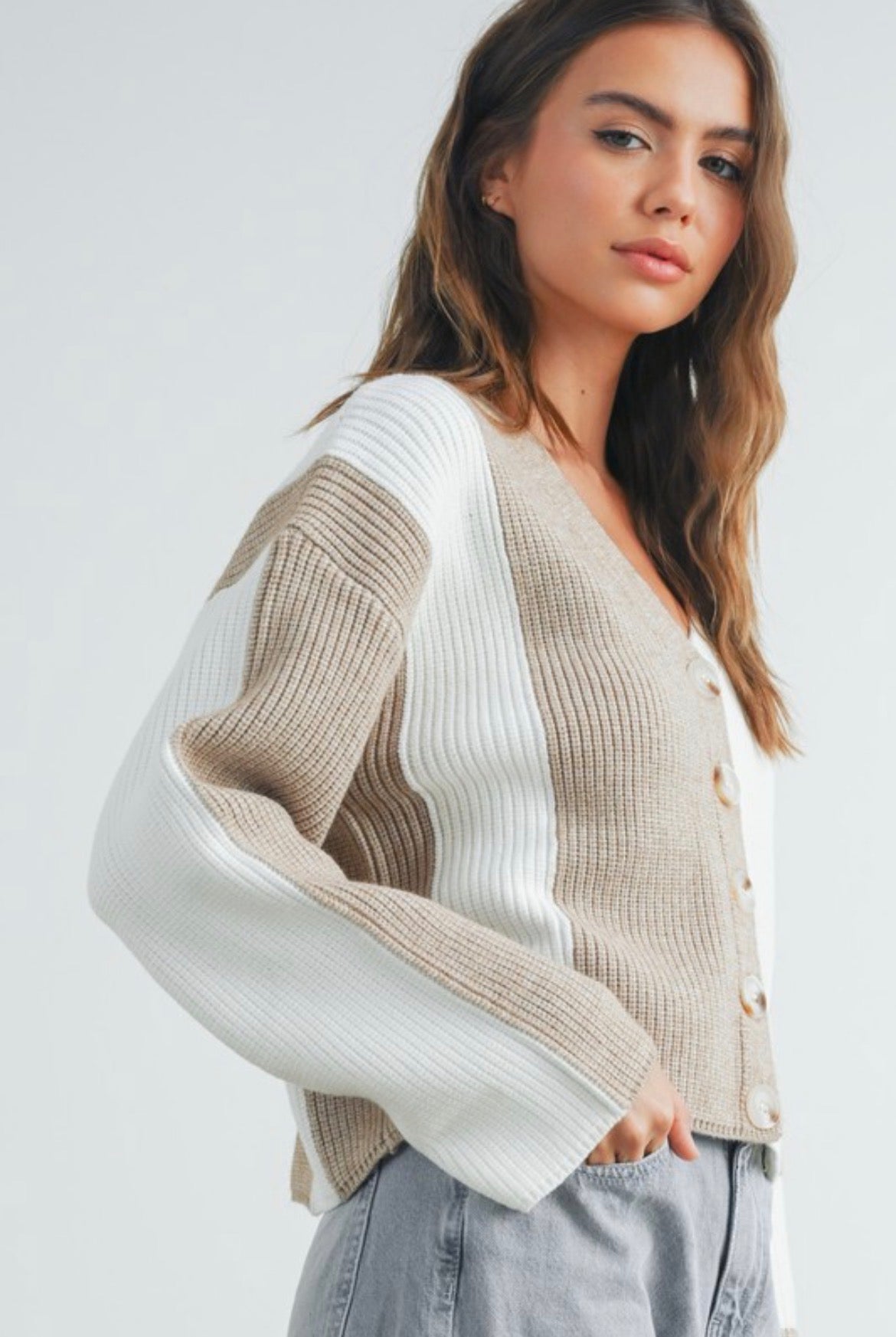Taupe Color Block Cardigan