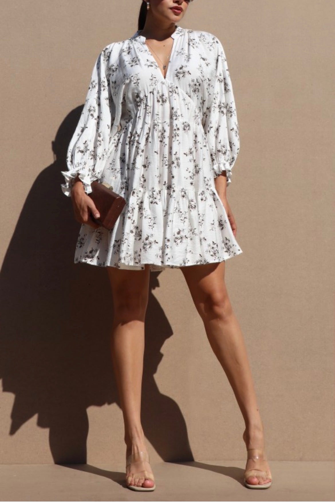 Cream Floral Woven Mini Dress