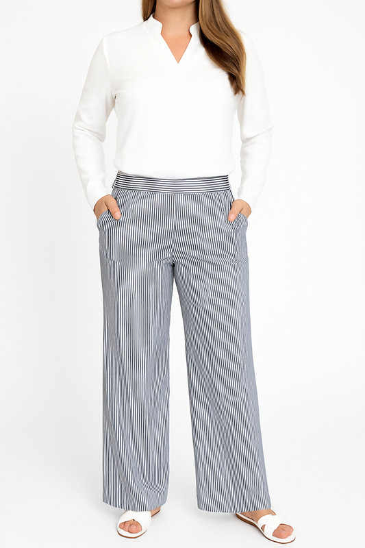 Sarah Striped High Waist Pleated Wide Leg Pant