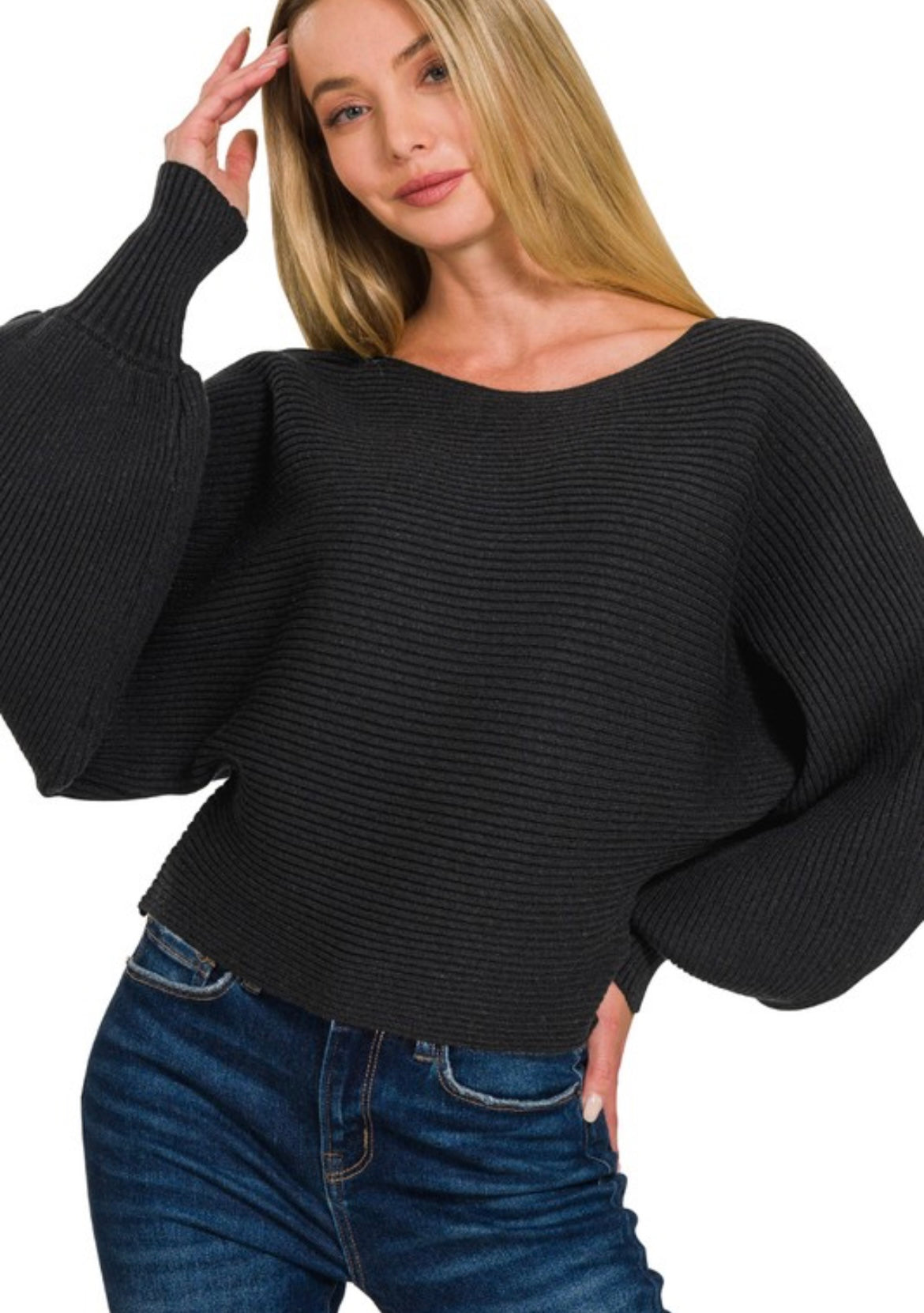 Black French Sleeve Sweater