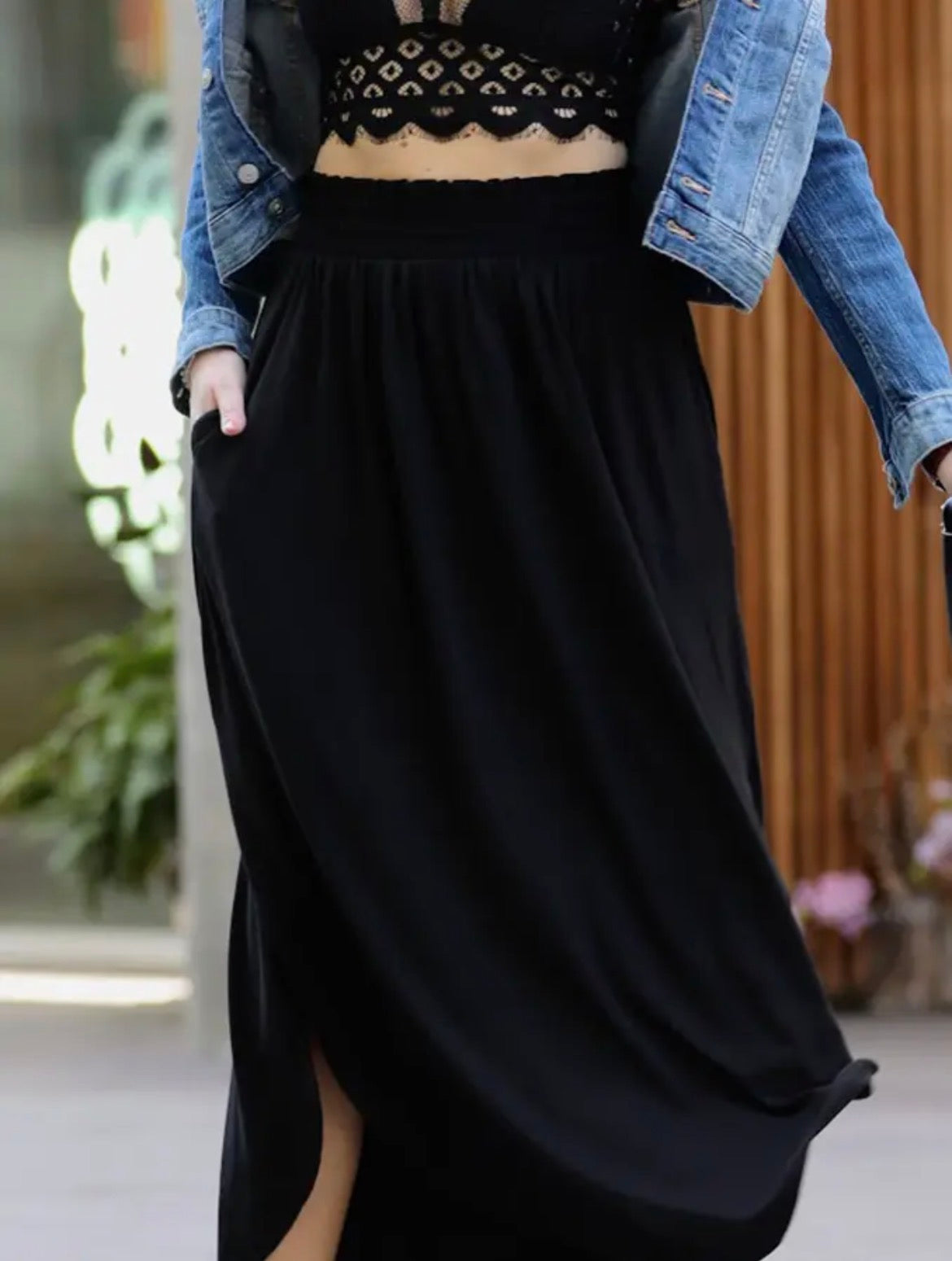 Black Side Slit Maxi Skirt