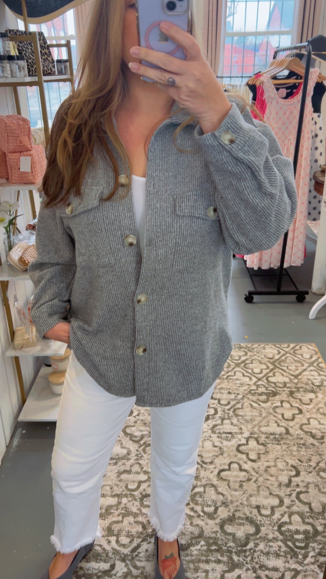 Heather Grey Waffle Knit Shacket
