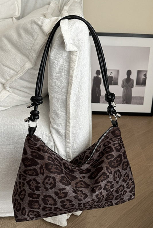 Vintage Leopard Faux Suede Baguette