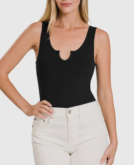 Black Split Neck Bodysuit
