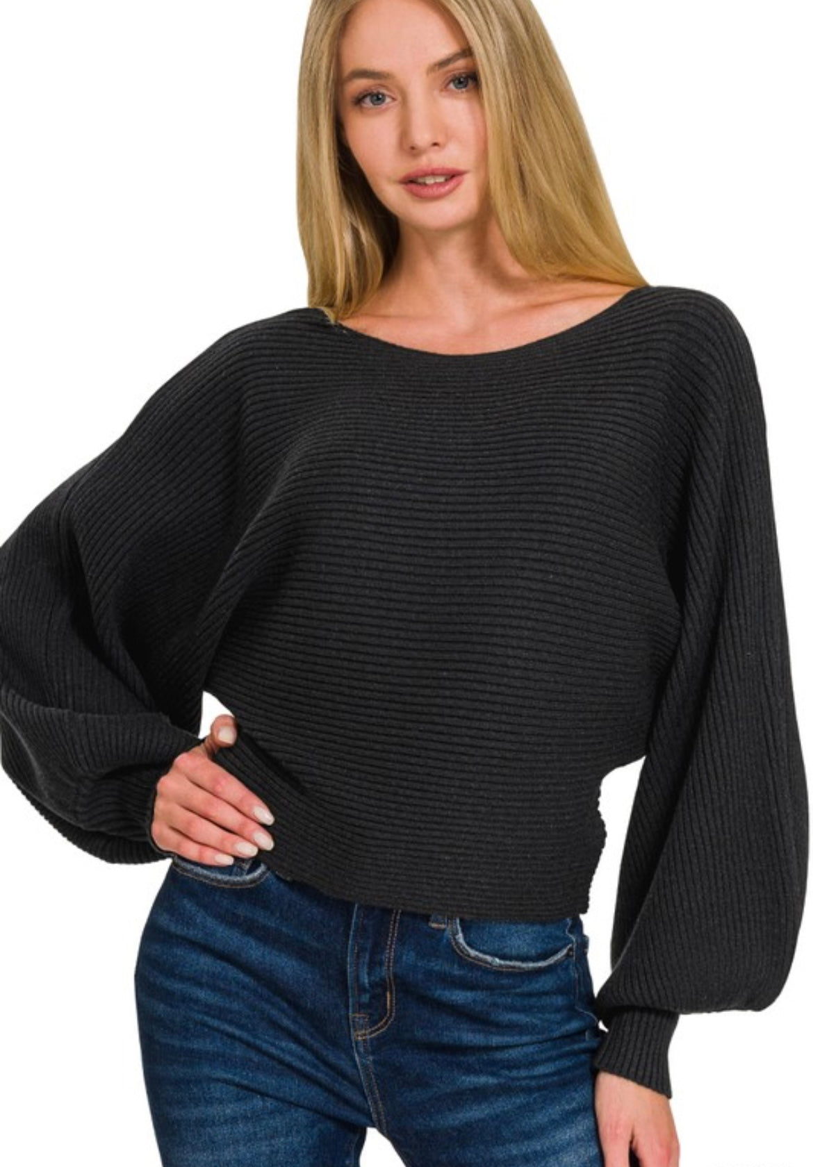 Black French Sleeve Sweater