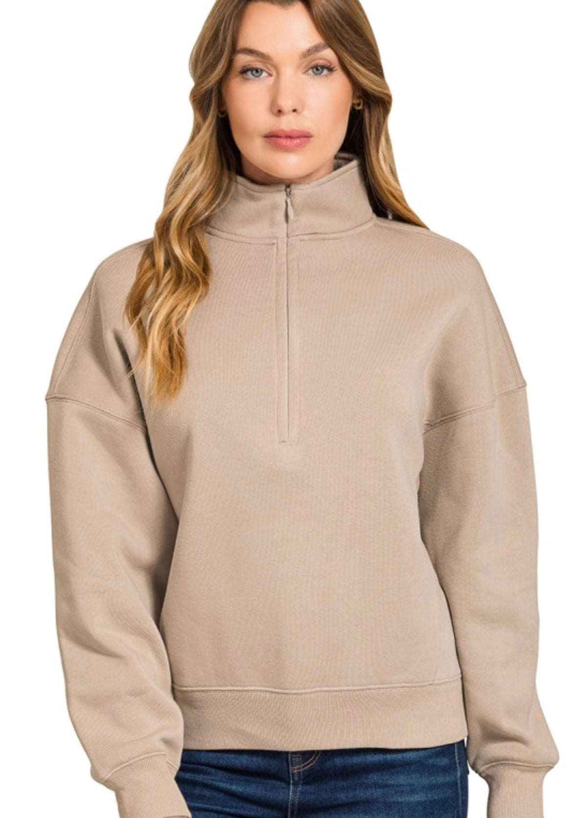 Ash Mocha Fleece Half Zip Sweater