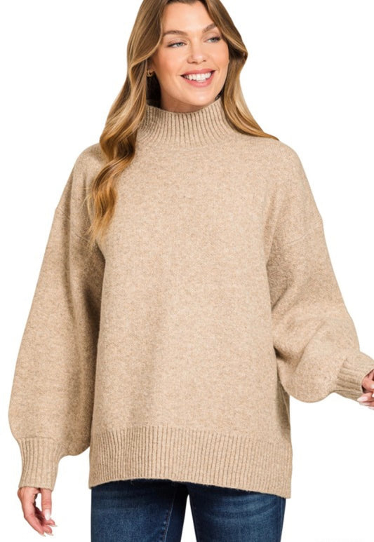 Heather Mocha Mock Neck Sweater