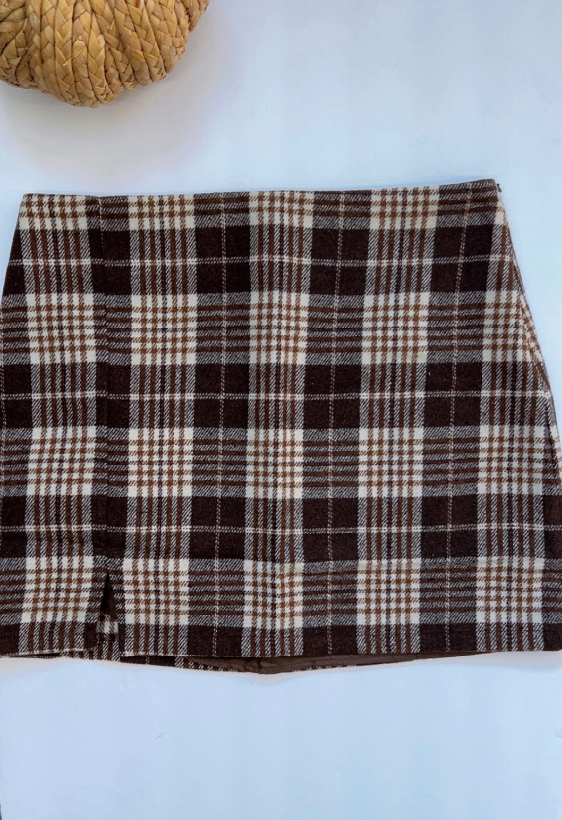 Chocolate Mocha Plaid Woven Mini Skirt