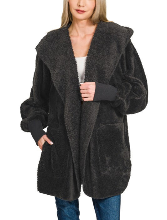 Black Hooded Teddy Jacket