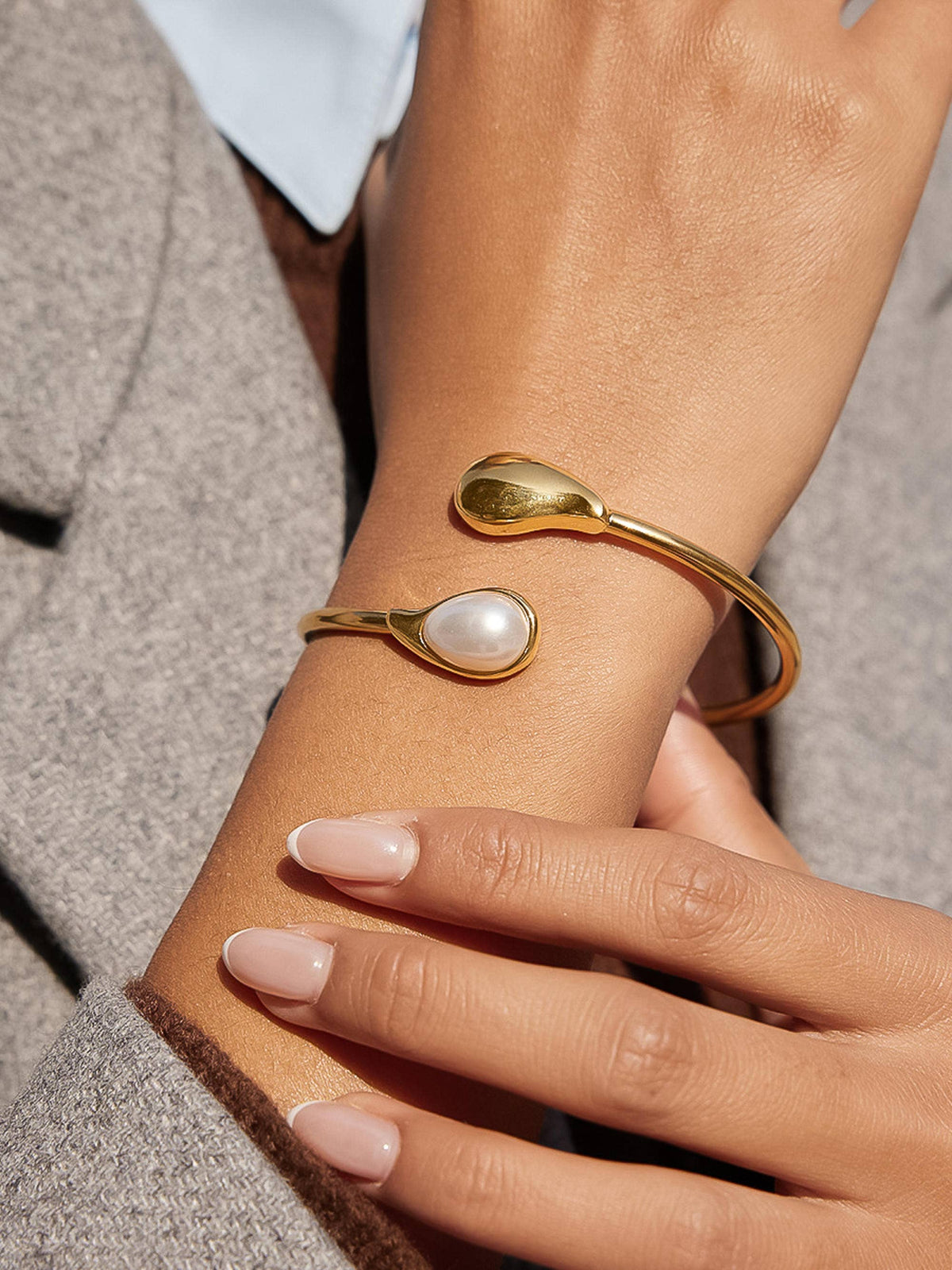 Gold Open Cuff Stone Bracelet
