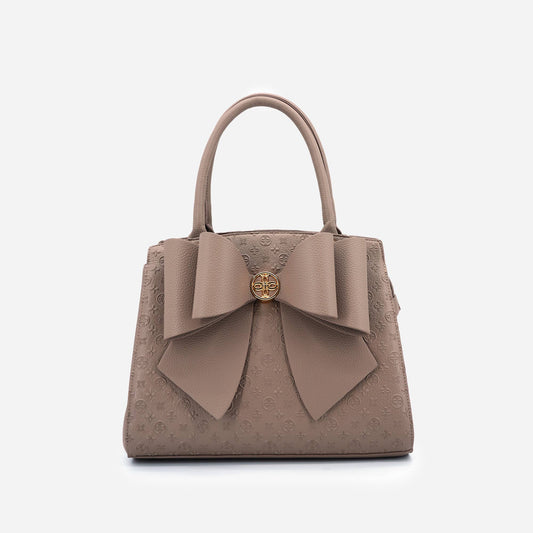 Taupe Cross Bow Satchel Handbag